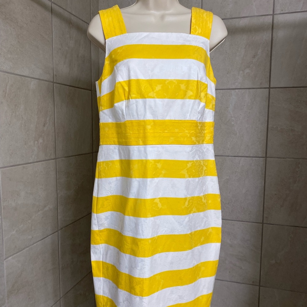 NWT Ann Taylor sunflower yellow and white fitted sheath dress, size 6